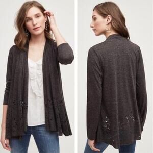 ANTHROPOLOGIE MEADOW RUE sz XS Verna laser cut open cardigan in charcoal gray